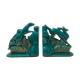 Pair of art deco bookends in enamelled ceramics, doe and hunting dogs