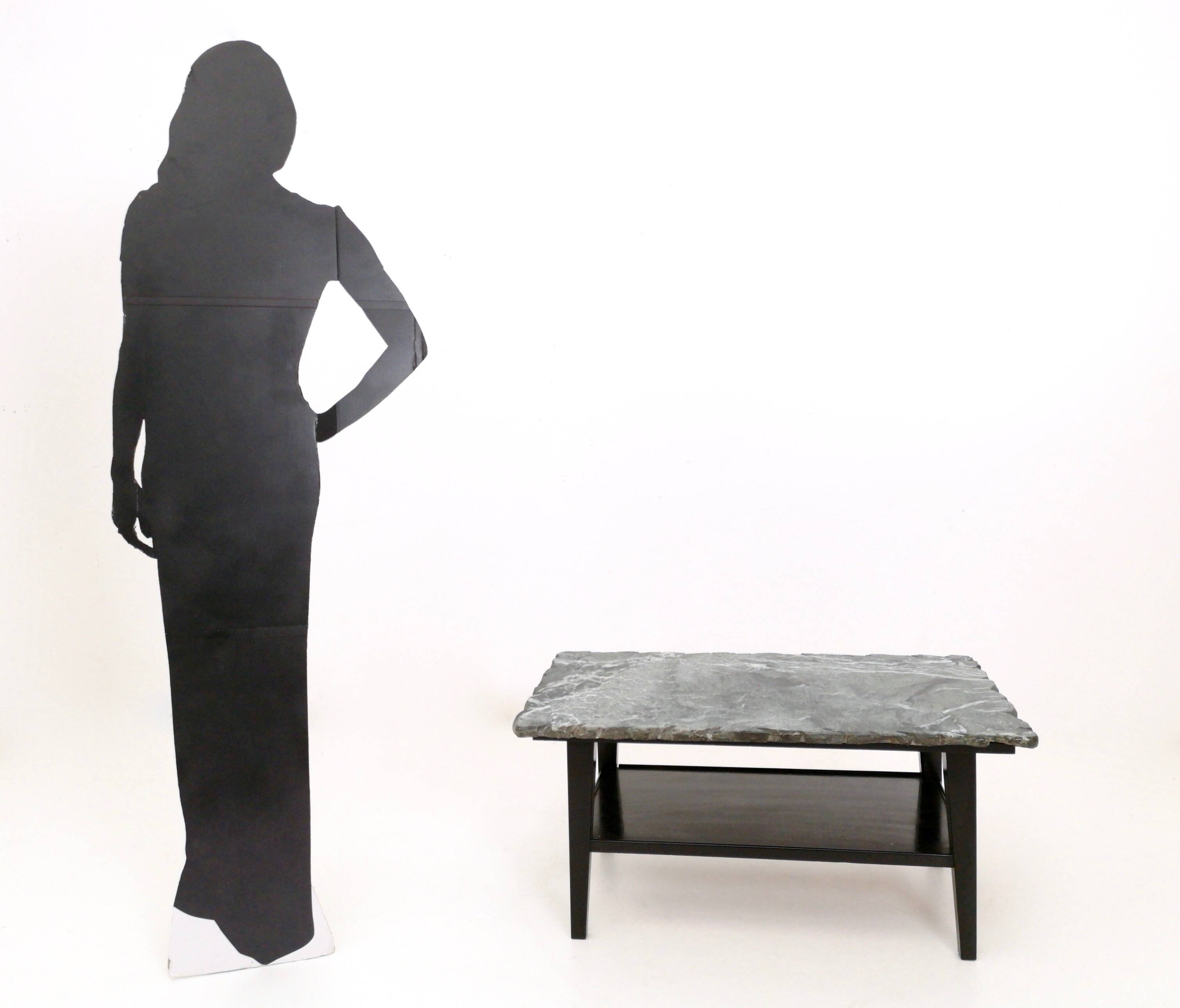 Ebonized Wood Coffee Table with a Green Alps Marble Top, Italy