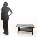 Ebonized Wood Coffee Table with a Green Alps Marble Top, Italy