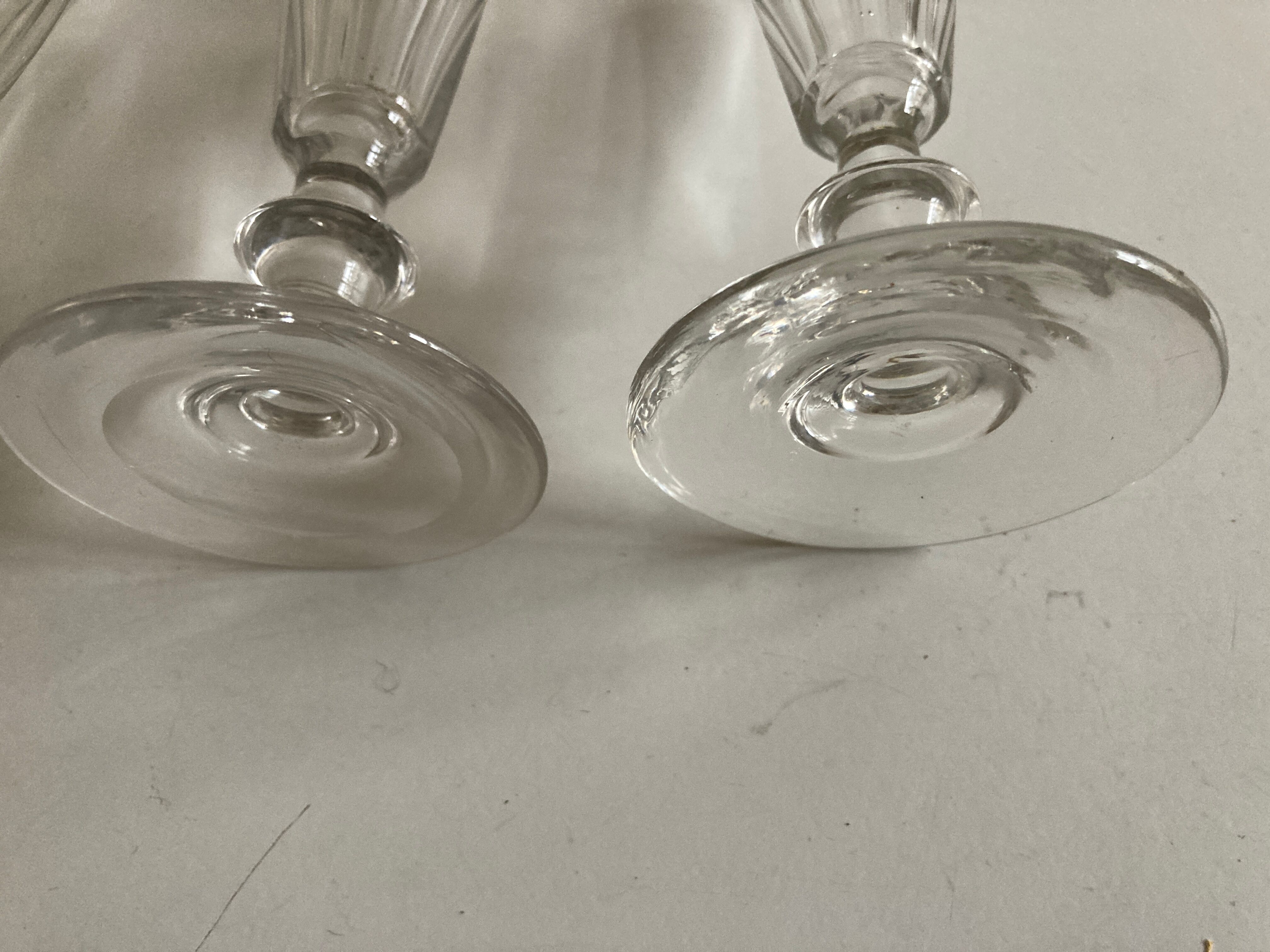 Set of 5 19th glass champagne flutes with flat slices cut