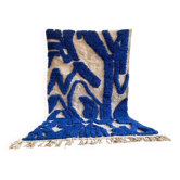 Tapis berbère beni ouraine artisanale bleu traditionnelle 140 x 260 cm