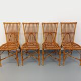 Set of 4 vintage Audoux Minet rattan chairs from the 1950s and 60s.