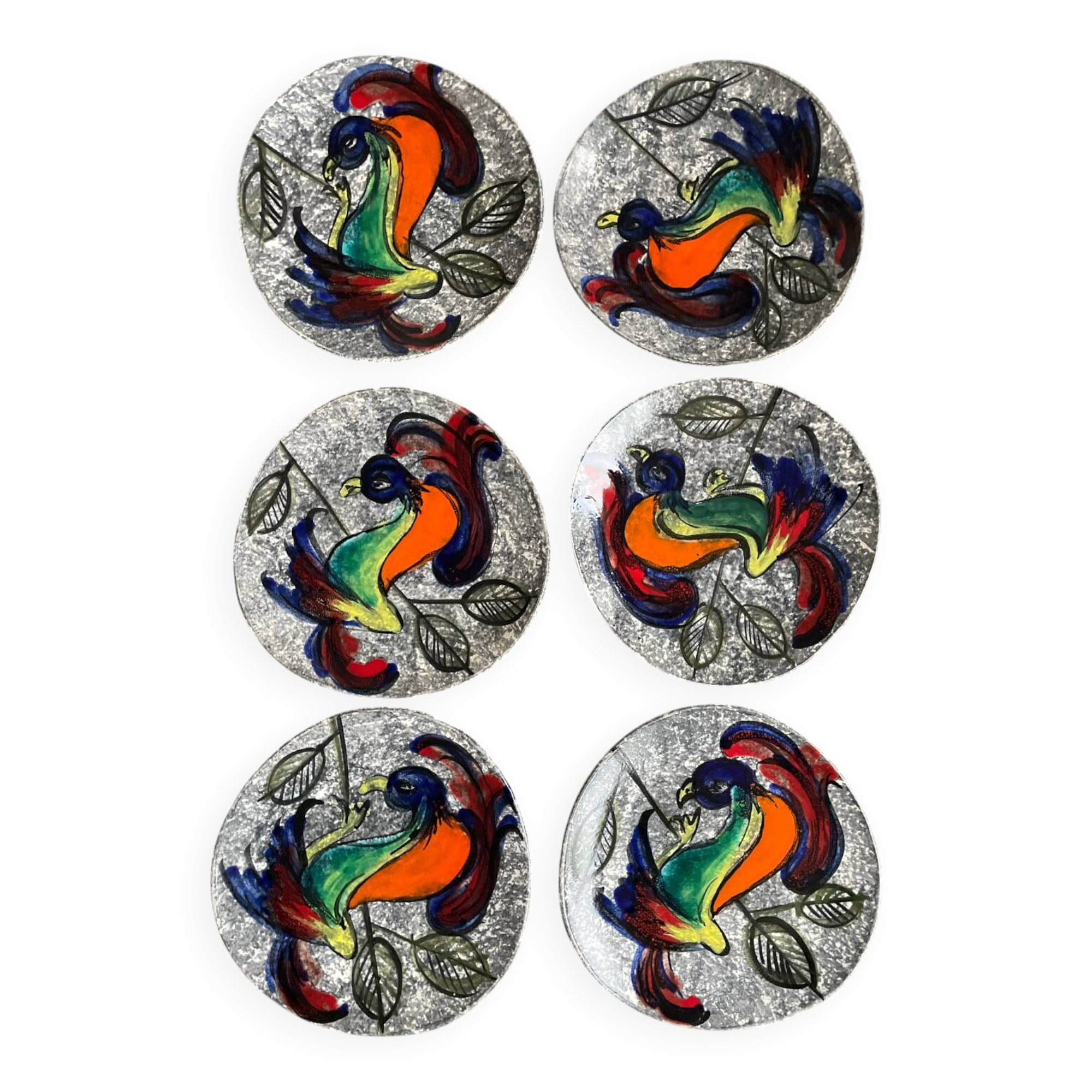 Set of 6 hand-painted ceramic plates – Modernist style