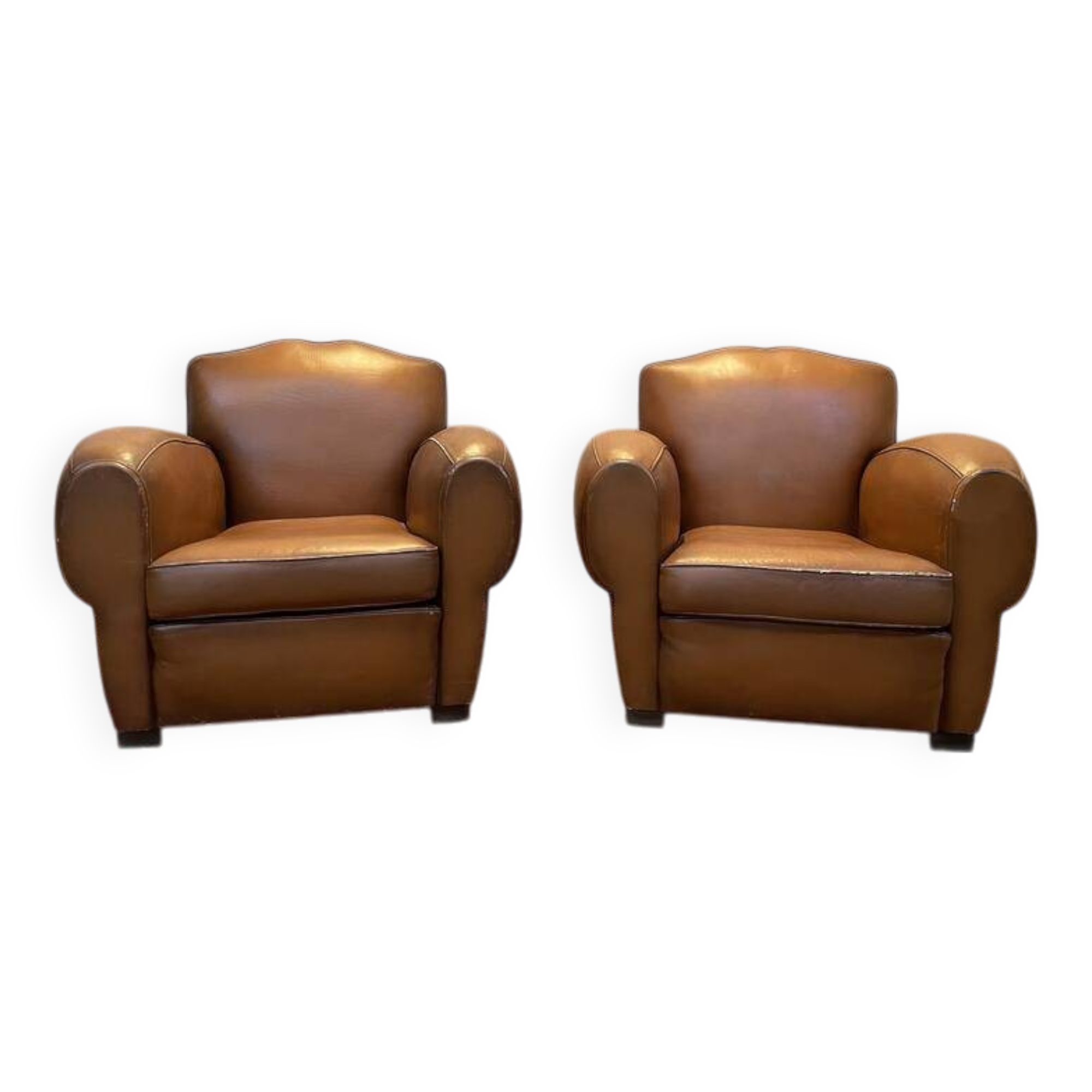 Pair of art deco leather club armchairs