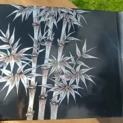 Black lacquered tray with bamboo decoration