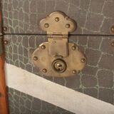 Anc Large cabin trunk in khaki canvas with a snakeskin effect, wood & brass