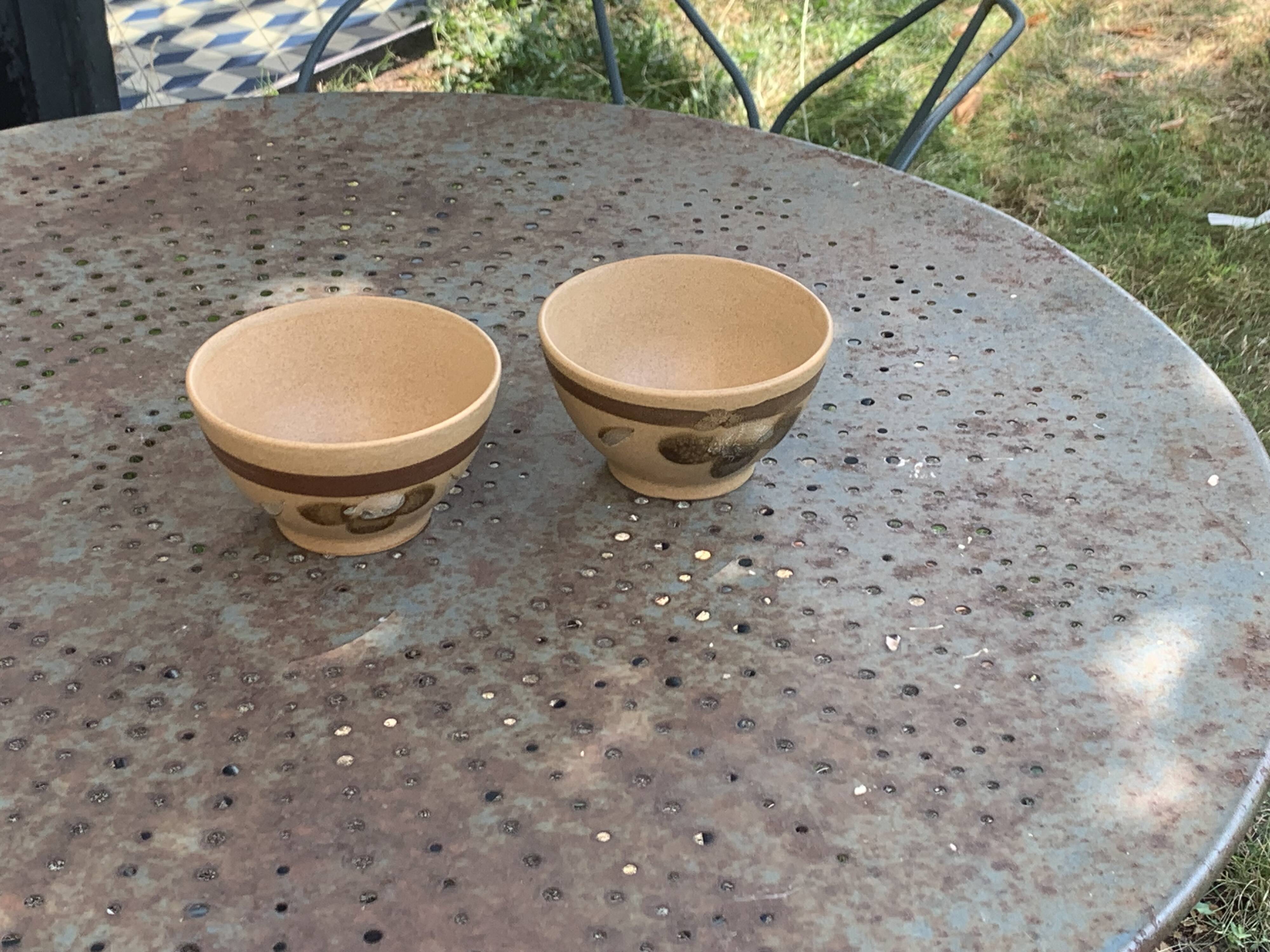 2 vintage Sarreguemines stoneware flower pattern bowls, France