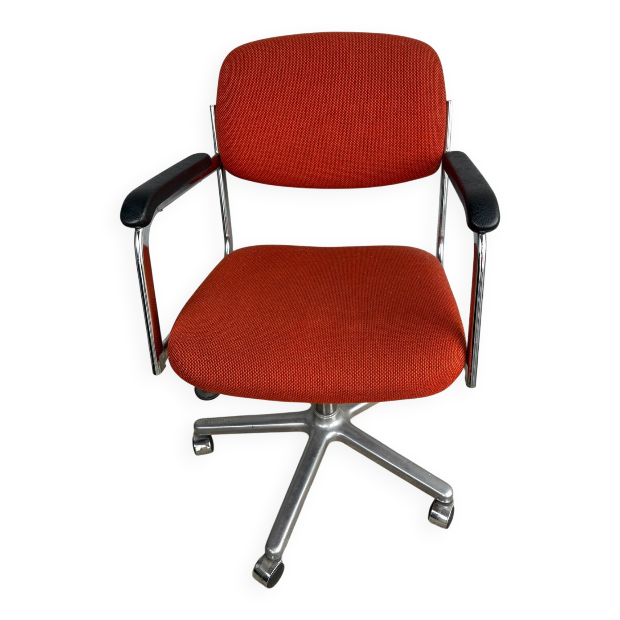 Fauteuil orange à roulettes Eurosit vintage 70’