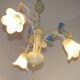 Vintage French 3 Light Chandelier with Blue & Yellow Leaf Glass Shades 5064