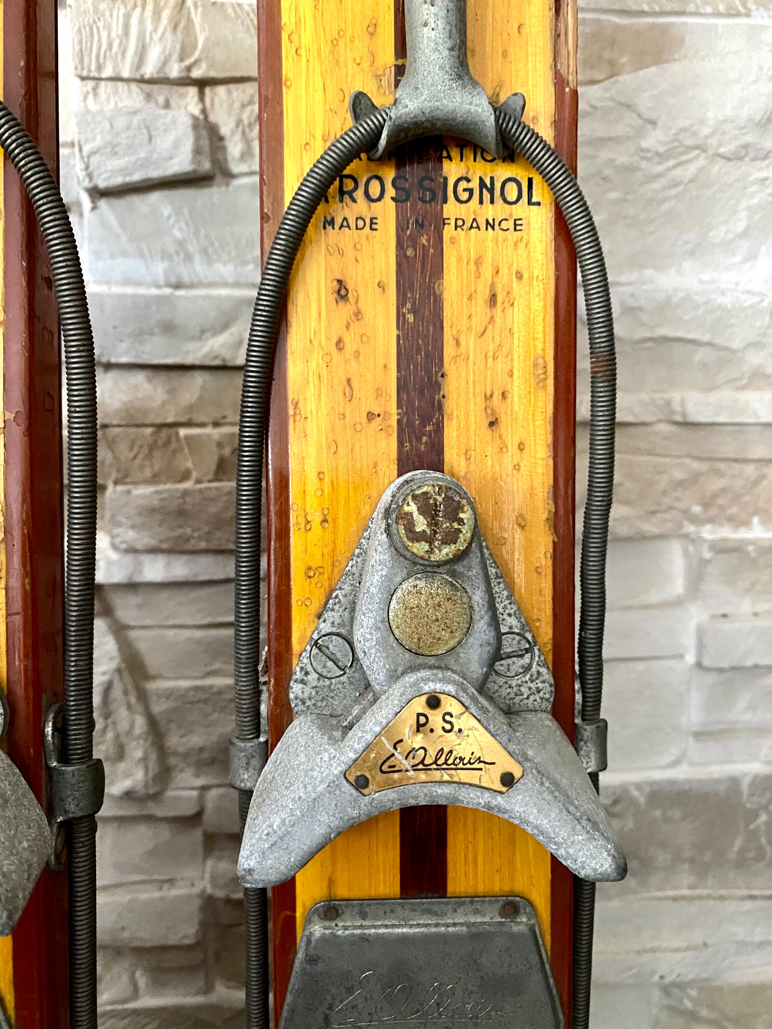 Vintage wooden Rossignol Hickory ski pair