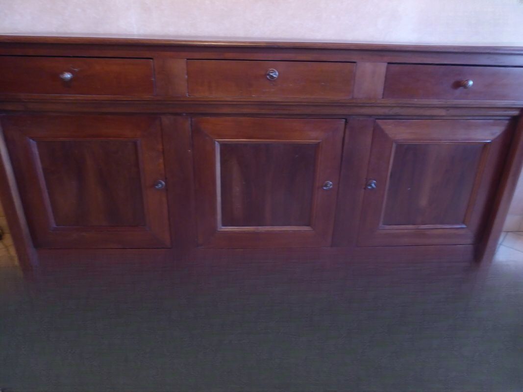 Old sideboard "Enfilade" in solid cherry wood with 3 doors and 3 drawers.