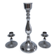 Three vintage metal chrome glass candlesticks