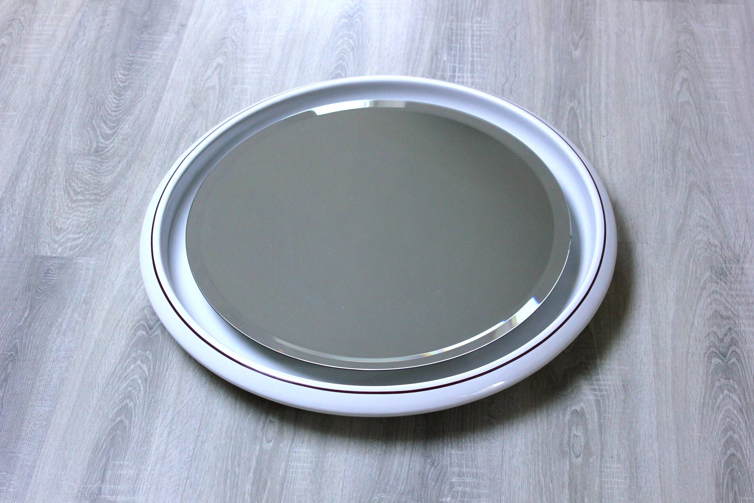 Large Round Vintage Ceramic Light Mirror Space Age 68cm - 1970s
