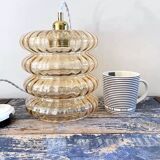 Vintage pendant lamp in electrified golden glass to nine