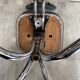 Swivel office chair in Roneo style, grey faux leather with vintage chrome.