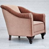 1960s, Danish armchair, salmon pink furniture velour, ash wood legs.