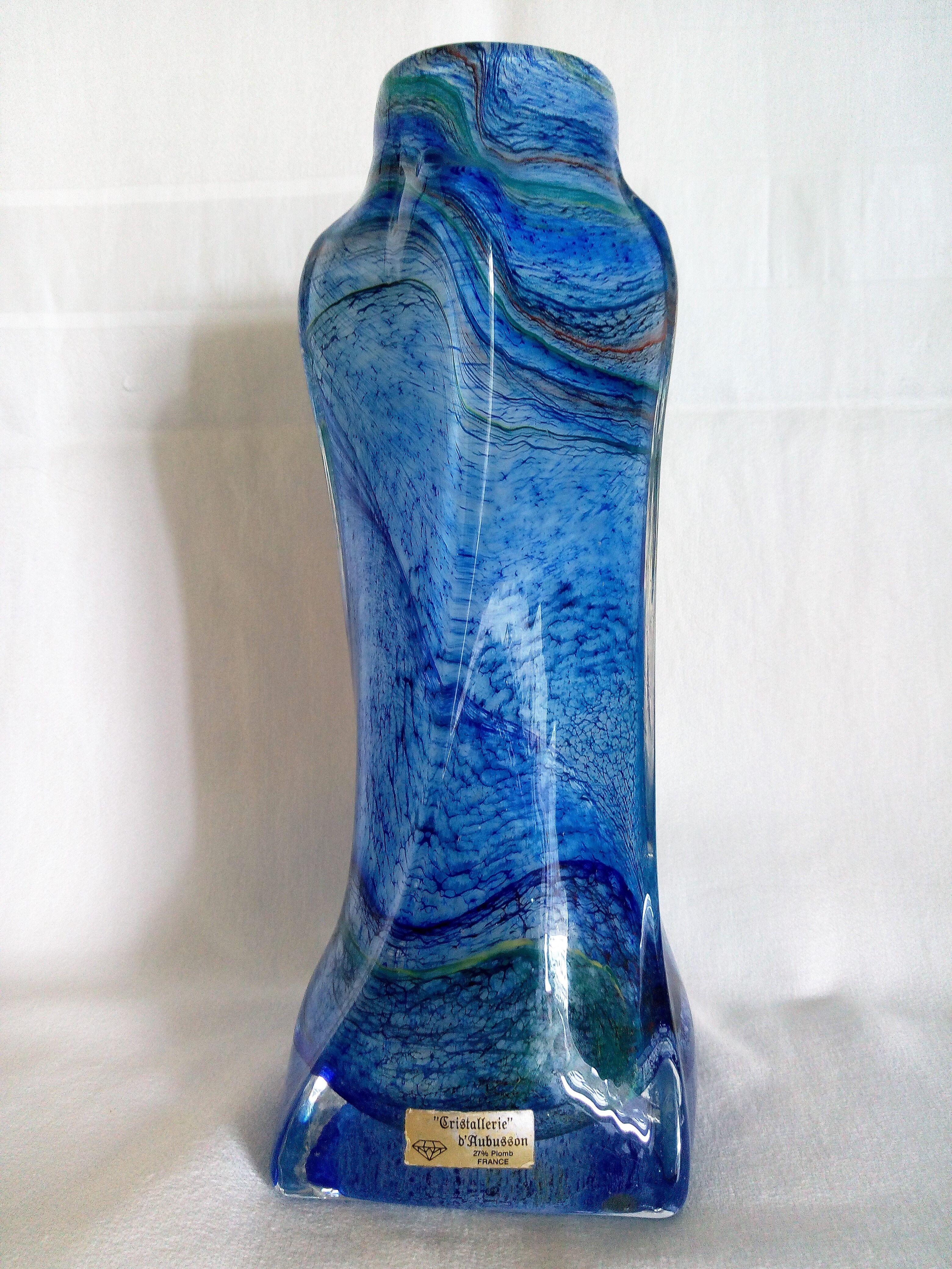Vase art déco en verre soufflé à la bouche de la cristallerie d'aubusson