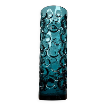 Mid-Century Modern Space Age Blue Bubble Glass Vase by Wilhelm Braun-Feldweg for Hirschberg, Germany, 1960s