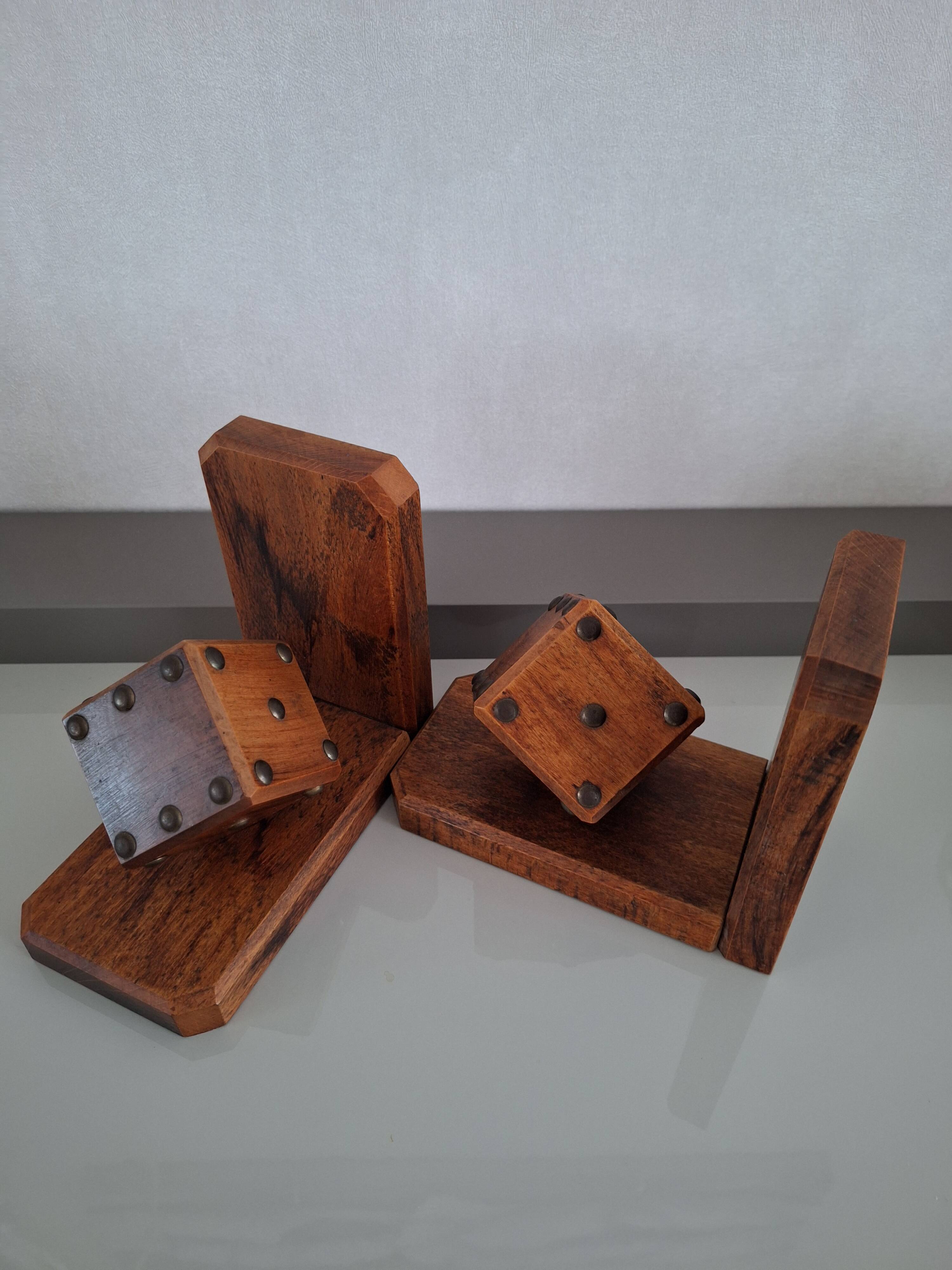 Pair of bookends with wooden dice