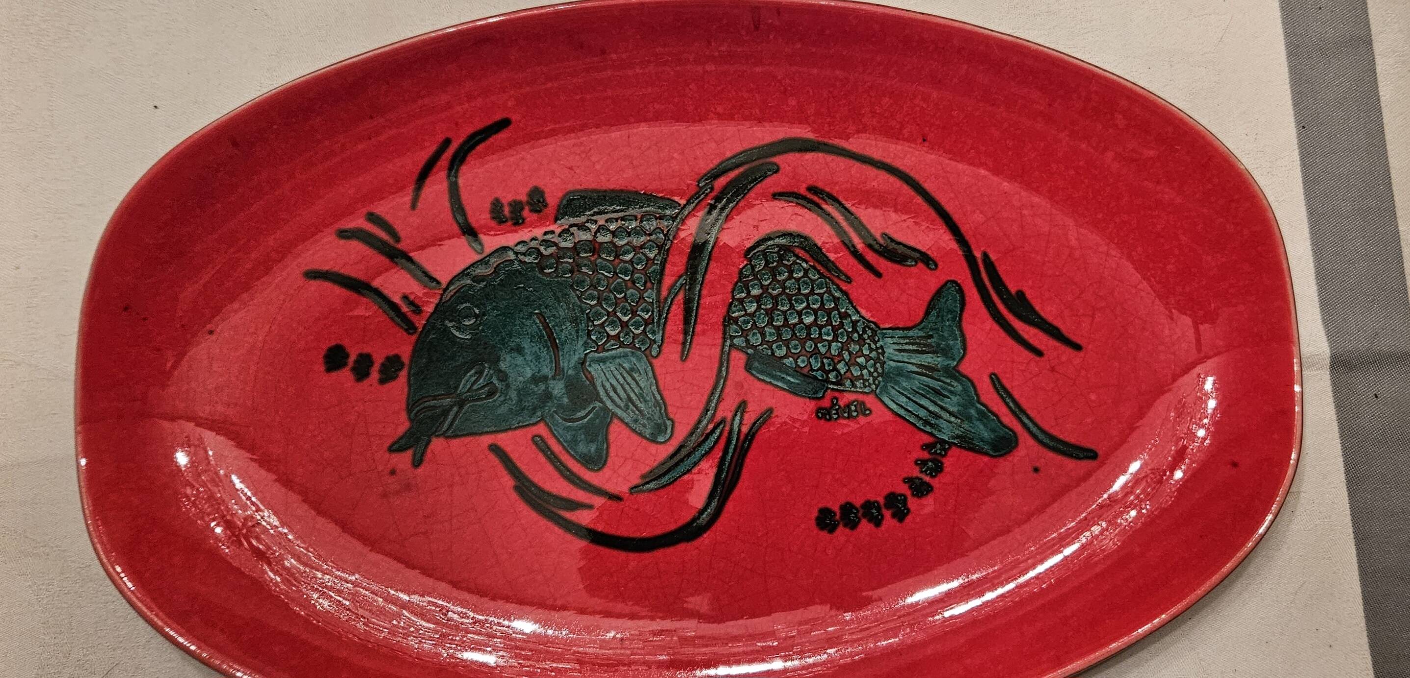 Vallauris fish dish signed Mevel