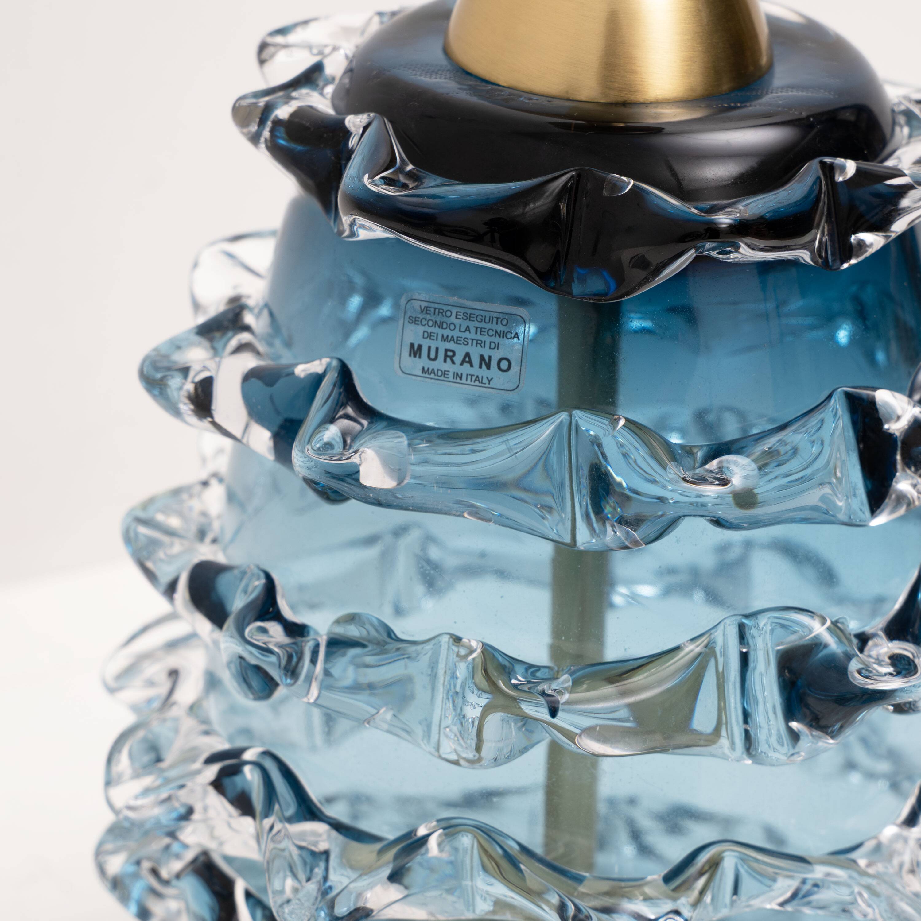 Pair of Blue Rostrato Murano Glass Table Lamps