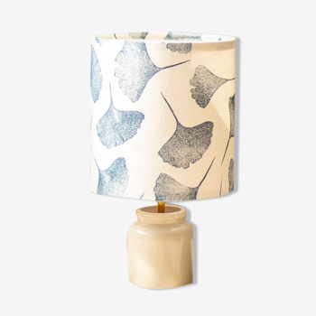 Lampe pot émaillé blanc - motif feuilles de Ginkgo