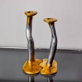 Pair of Brutalist Candlesticks by David Marshall, Bronze and Aluminum, Esp
