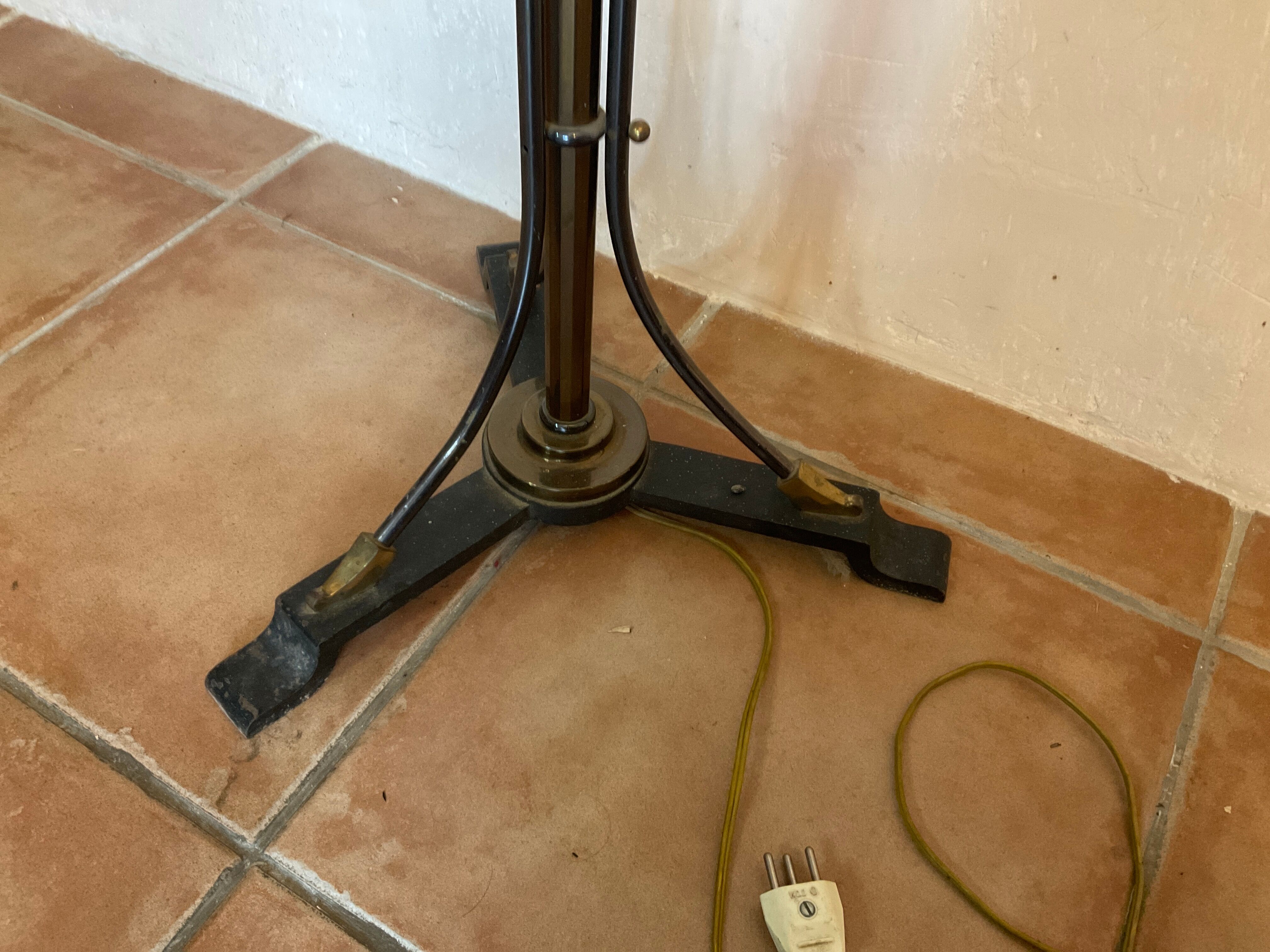 Lampadaire design bronze ,laqué noir et coupelle en verre