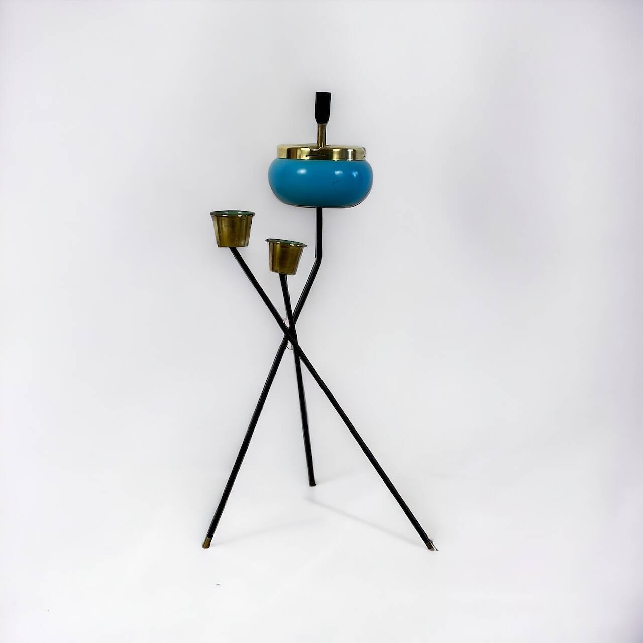 Vintage Turquoise Delight: 1950s Floor Standing Ashtray with Vase Holders