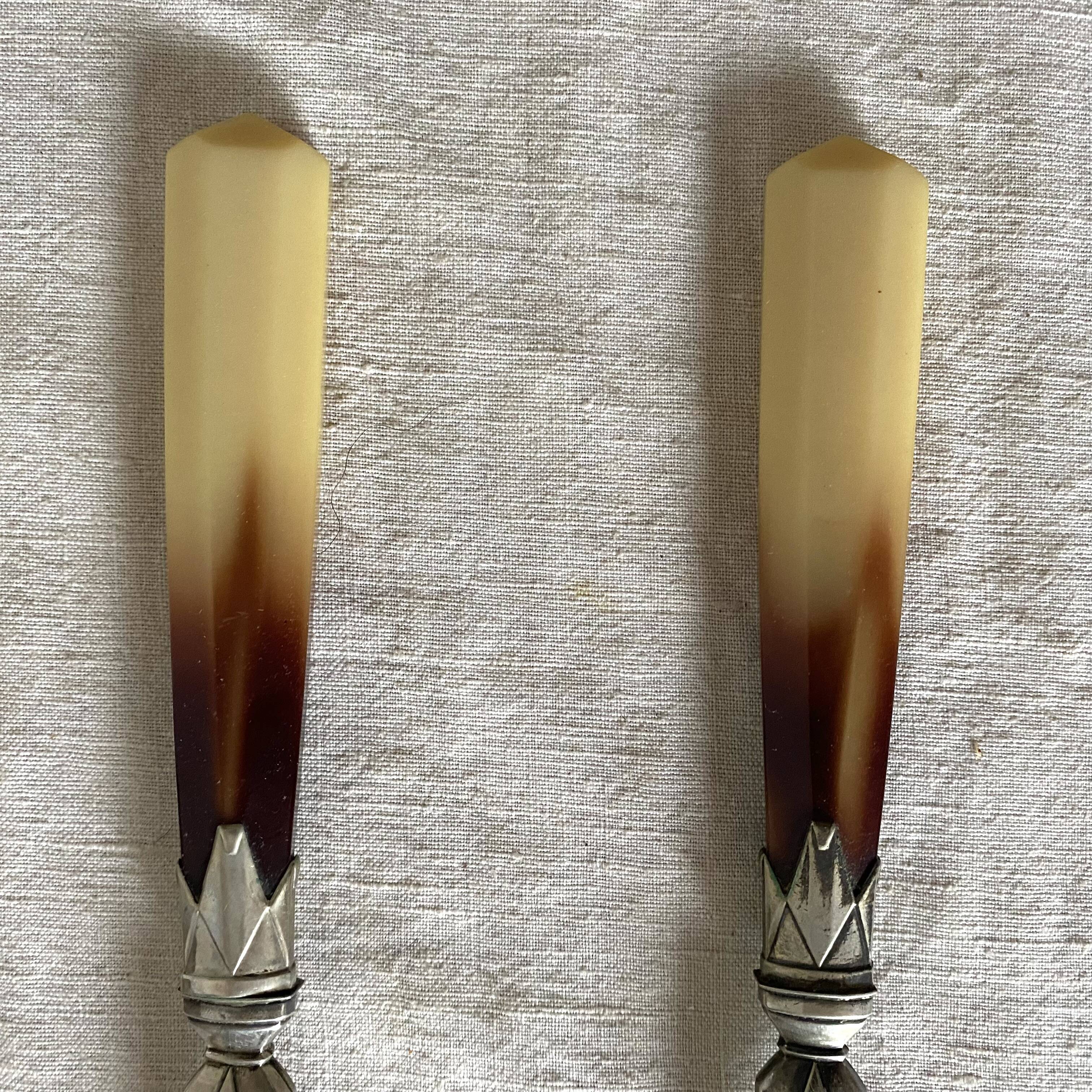 Antique silver plated and horn salad servers