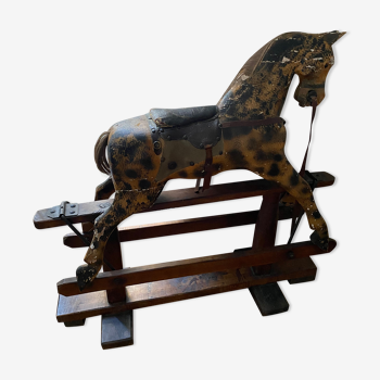 Antique rocking horse wood and leather