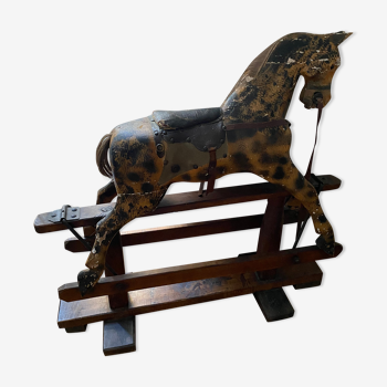 Cheval à bascule ancien bois et cuir