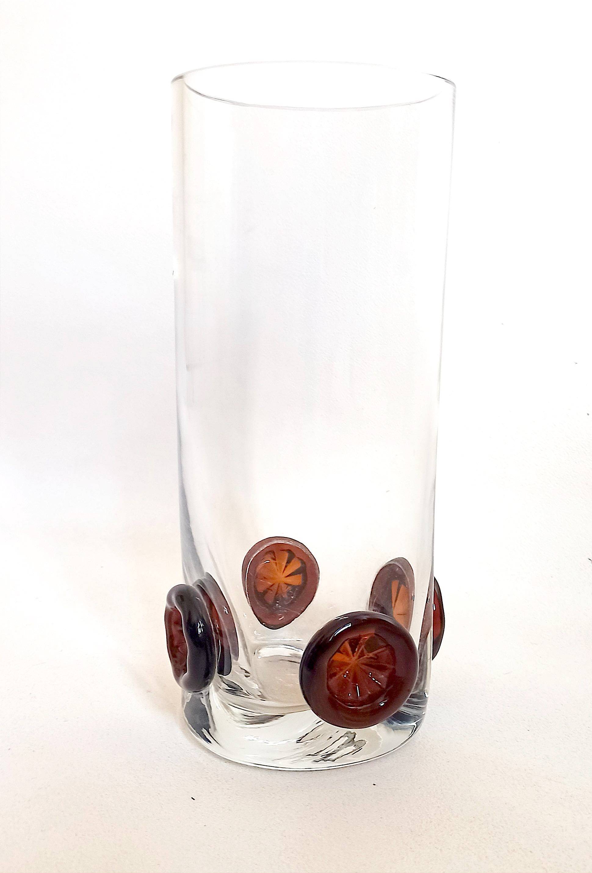 Crystal vase inlaid with button 1970s Height 25 cm