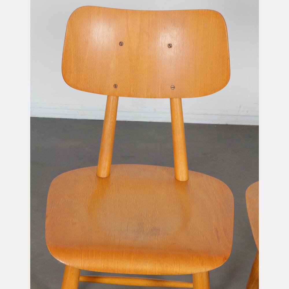 Pair of wooden chairs produced by Ton, 1960
