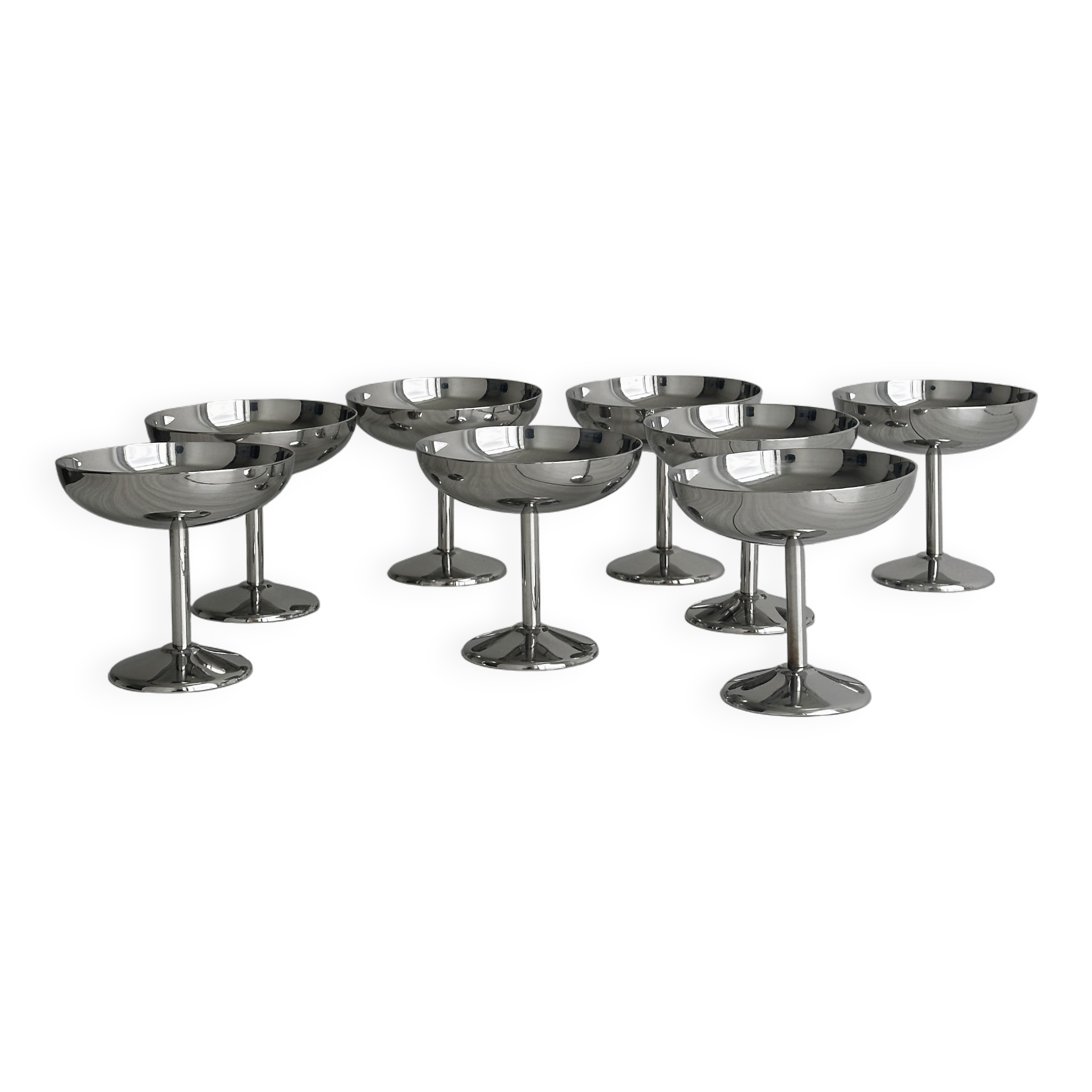 8 stainless steel footed bowls, Letang Remy style, made in France