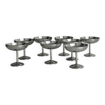 8 stainless steel footed bowls, Letang Remy style, made in France