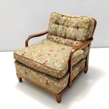 Paire de fauteuils en tissu vert olive de Paolo Buffa avec structure en noyer