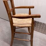 Chaise haute enfant en bois et assise en paillage