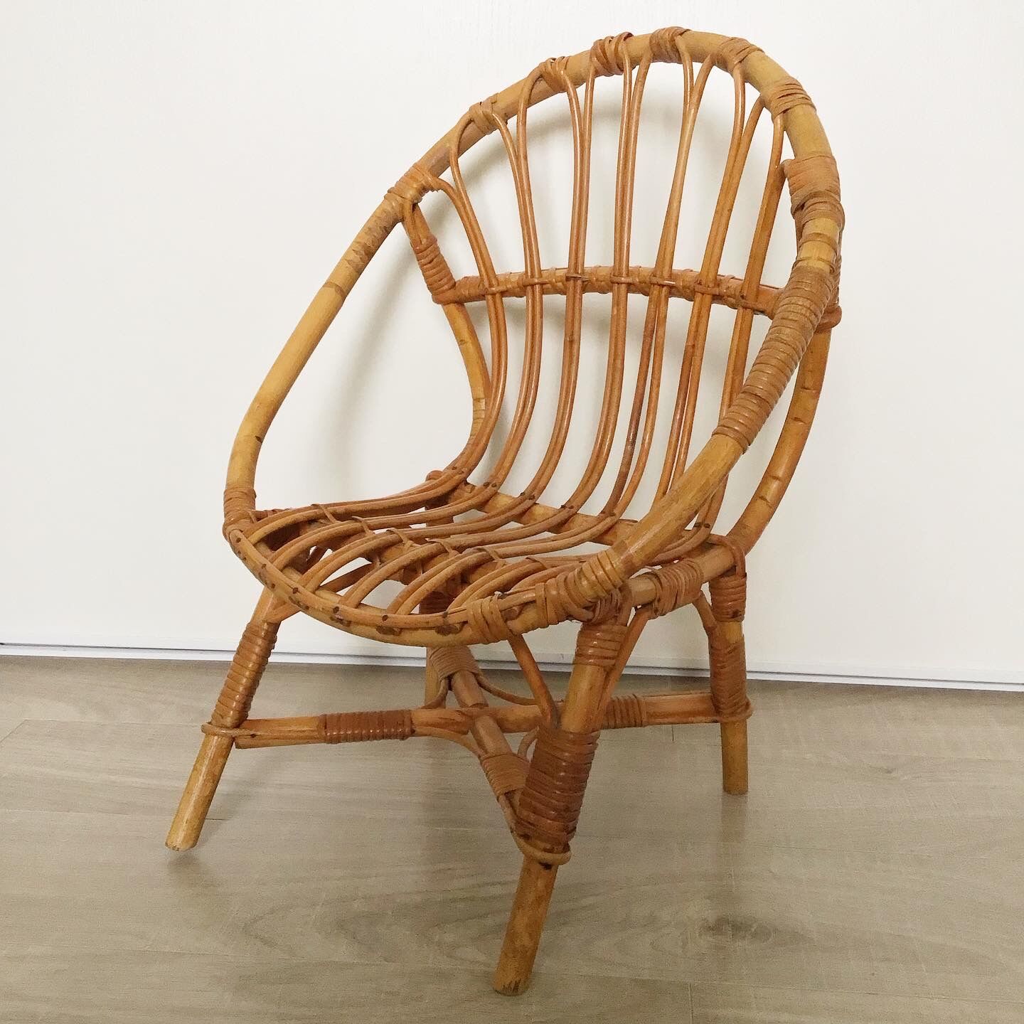Rattan shell armchair for vintage children