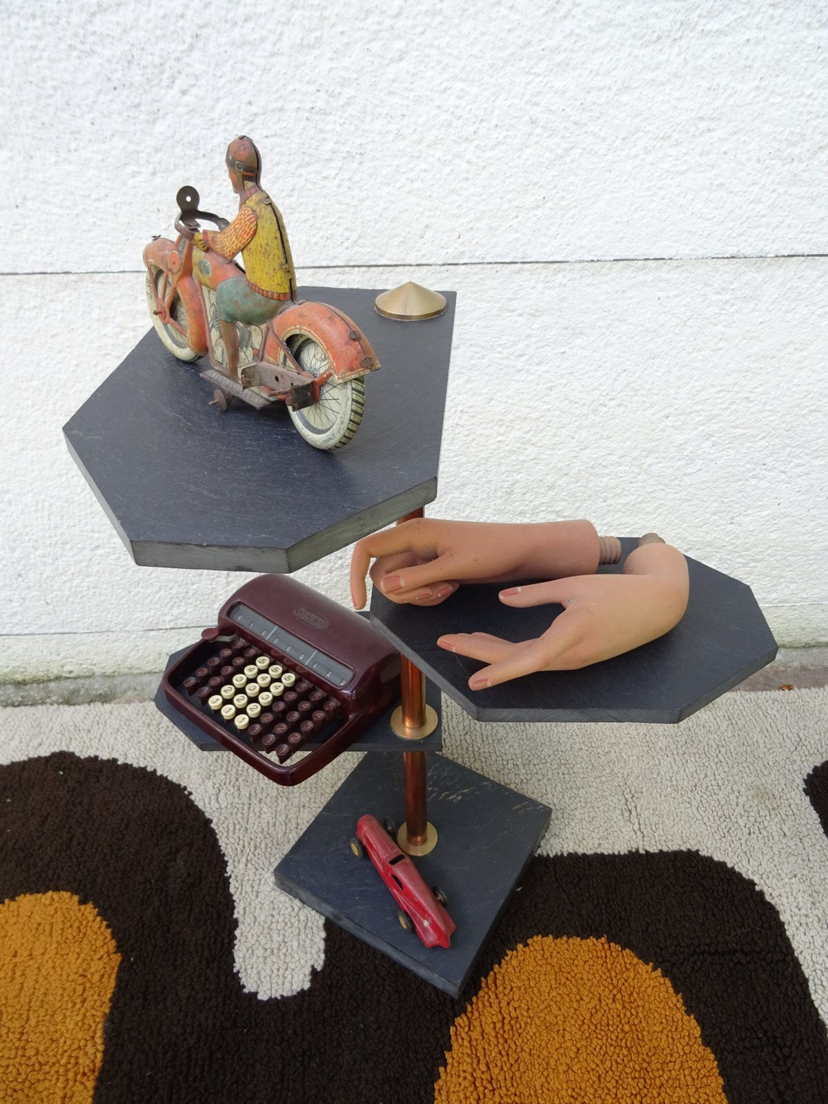 Slate, copper and brass harness