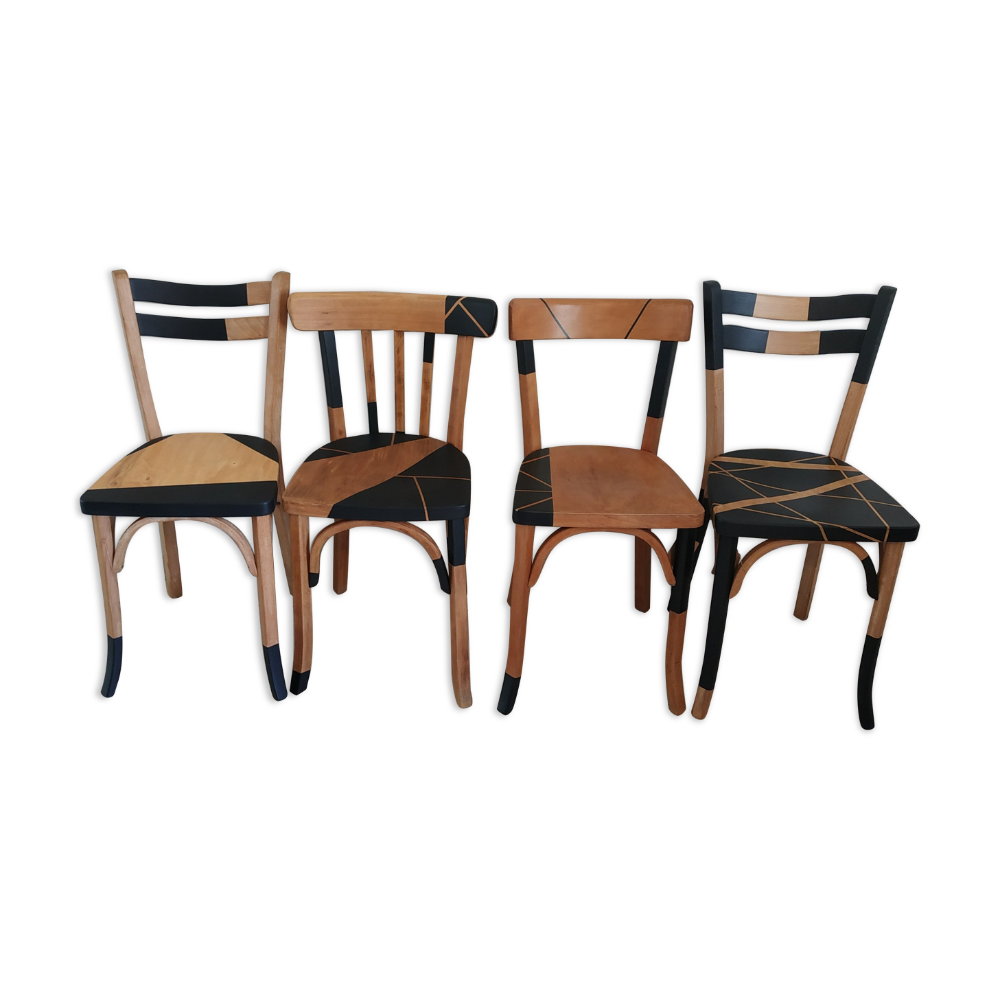 Set of mismatched bistro chairs