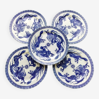 5 Japanese porcelain dessert plates Dragon decoration