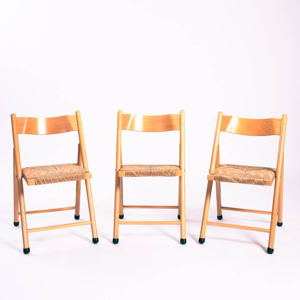 Vintage Italian straw folding chairs, set of 3