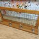 Vintage wall coat rack in light wood 4 double hooks in matt metal mesh hat holder