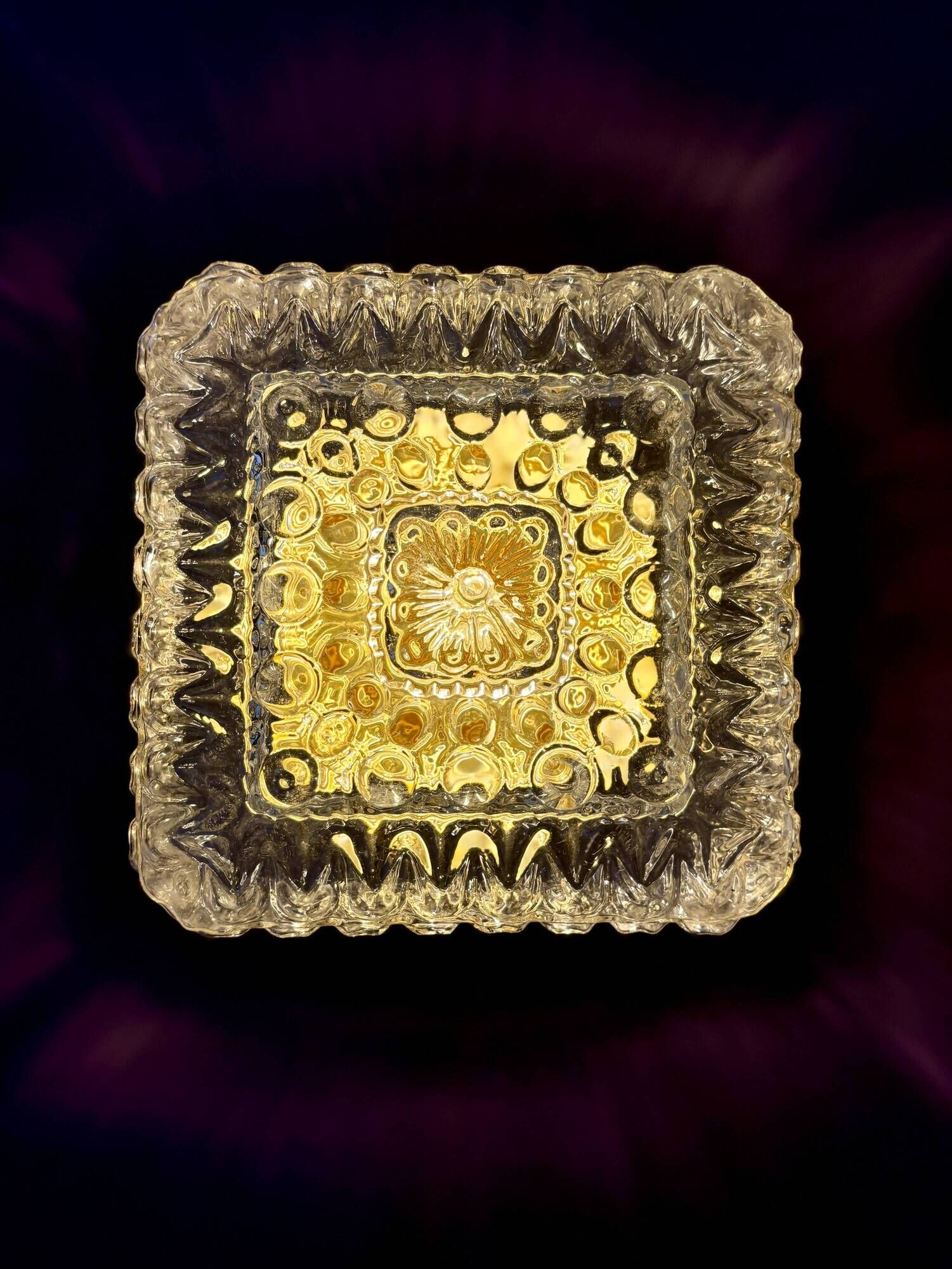 Vintage square globe wall or ceiling light in moulded glass