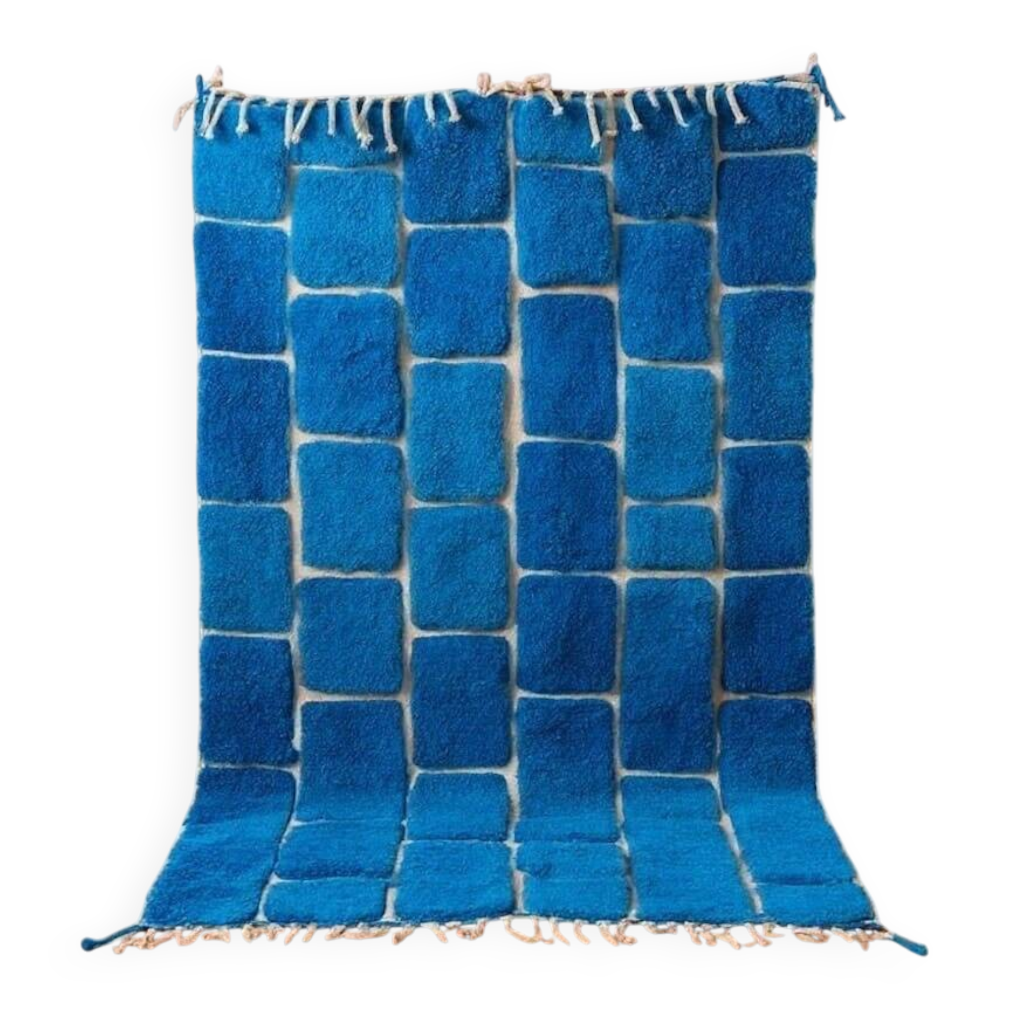 Handmade traditional pure wool carpet with blue patterns.