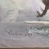Huile sur toile, combat de coq signature à identifier