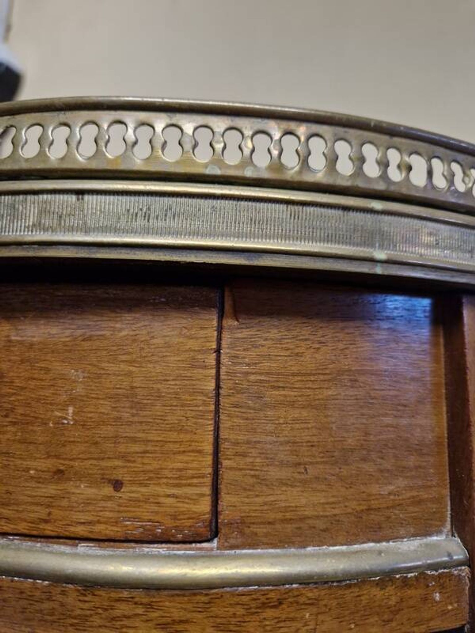 Louis XVI style bouillotte table in mahogany with a grey marble top.