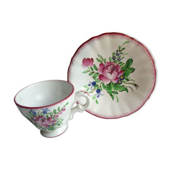 Tasse sur soucoupe art nouveau déco fleurs signée saint clément france