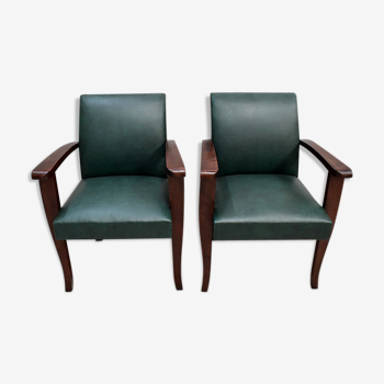 Pair of bridge chairs, in beech mahogany - 1940